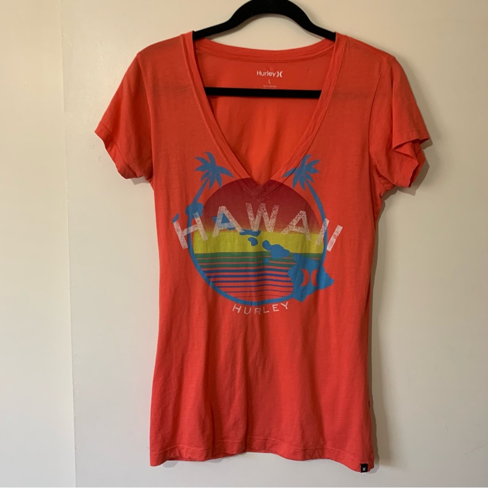 Hurley Hawaii Orange Vneck Short Sleeve Tee